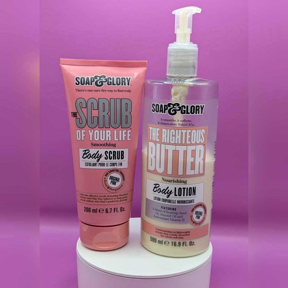Soap & Glory Righteous Body Butter & Body Scrub Orig Pink FS Used GC Lots Left! - Picture 2 of 11